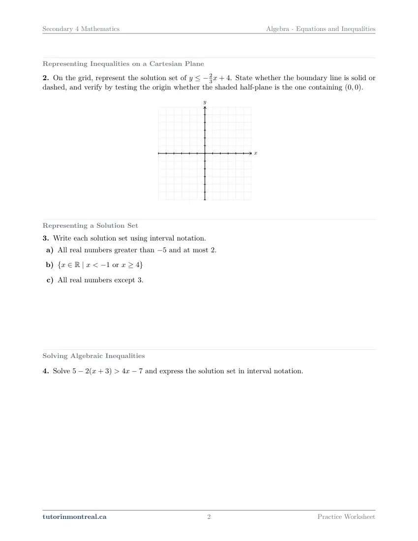 Page 2 of the Secondary 4 Math Equations and Inequalities practice worksheet