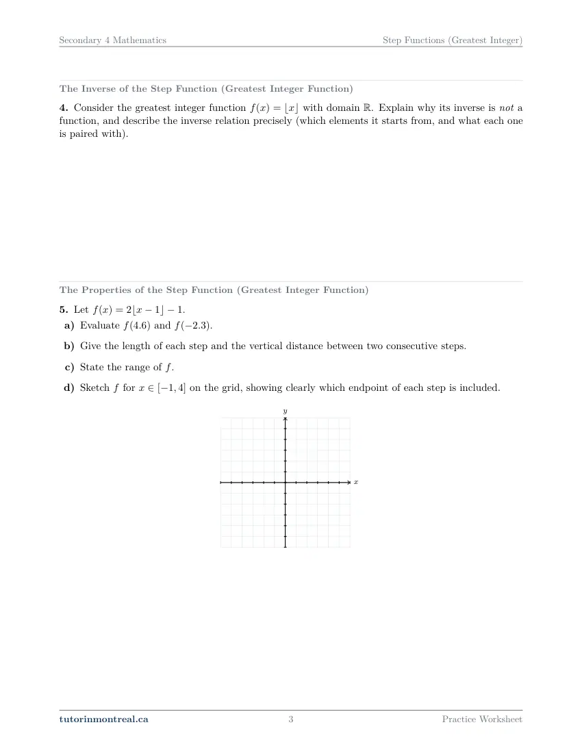 Page 3 of the Secondary 4 Math Step Functions (Greatest Integer) practice worksheet