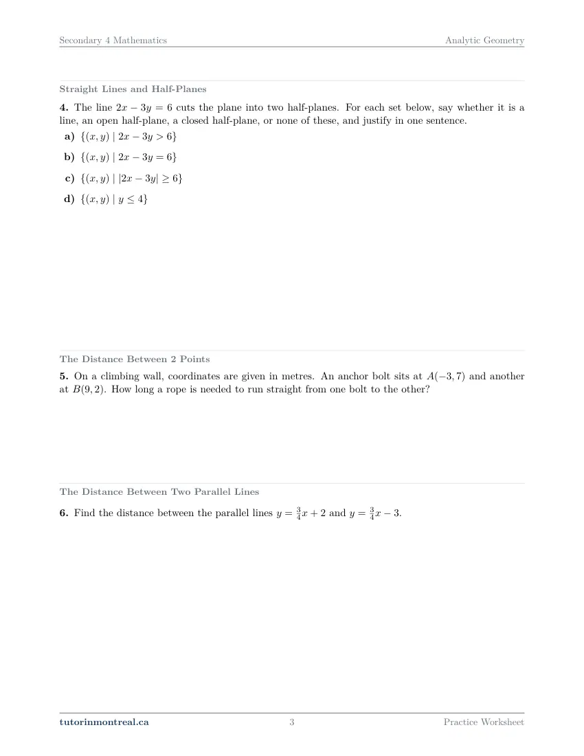 Page 3 of the Secondary 4 Math Analytic Geometry practice worksheet