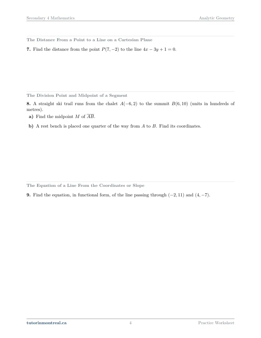 Page 4 of the Secondary 4 Math Analytic Geometry practice worksheet