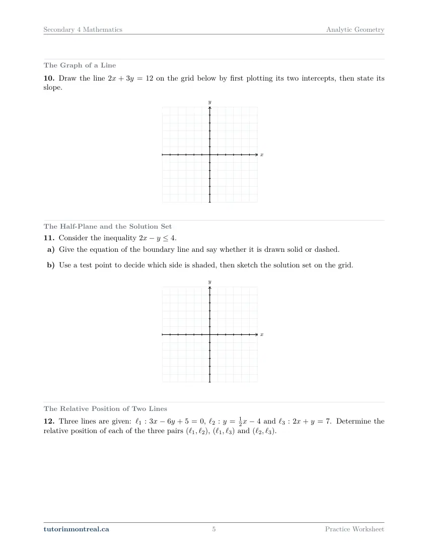 Page 5 of the Secondary 4 Math Analytic Geometry practice worksheet