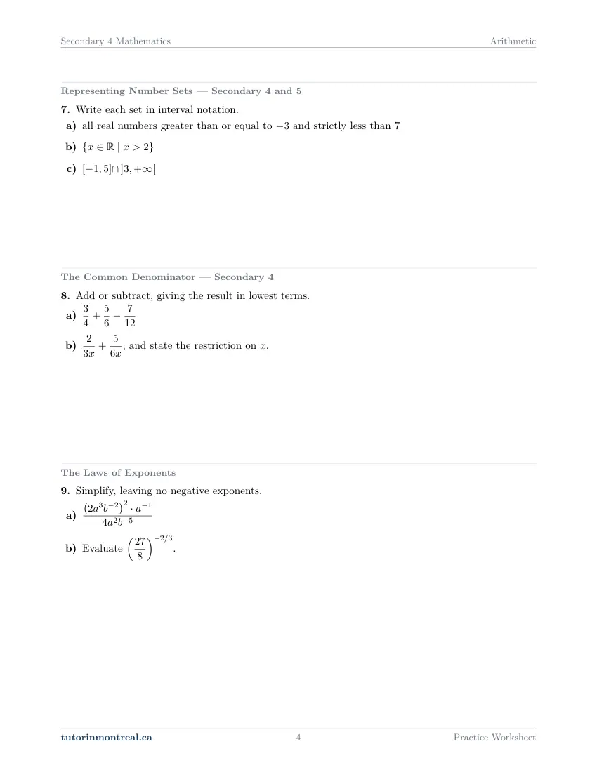Page 4 of the Secondary 4 Math Arithmetic practice worksheet