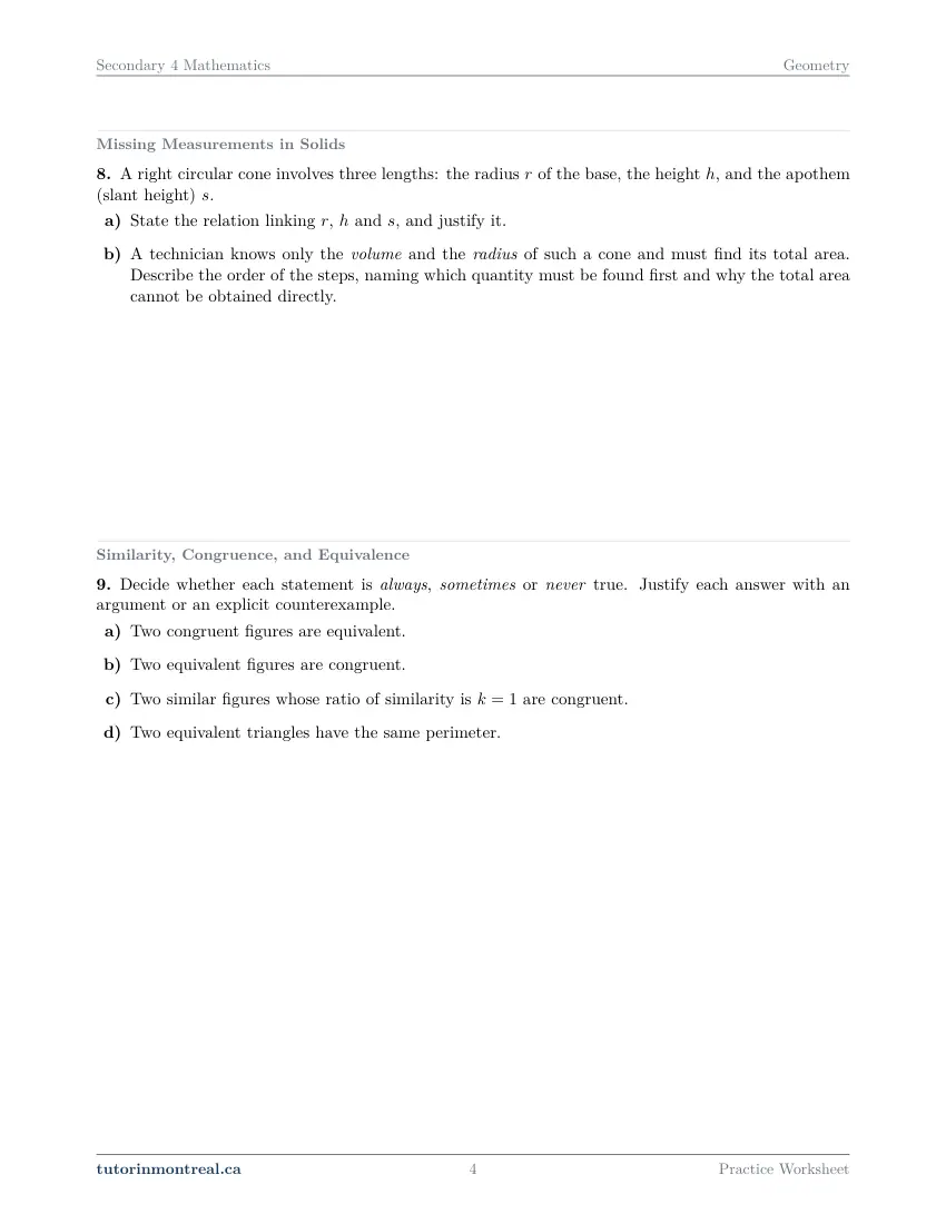 Page 4 of the Secondary 4 Math Geometry practice worksheet