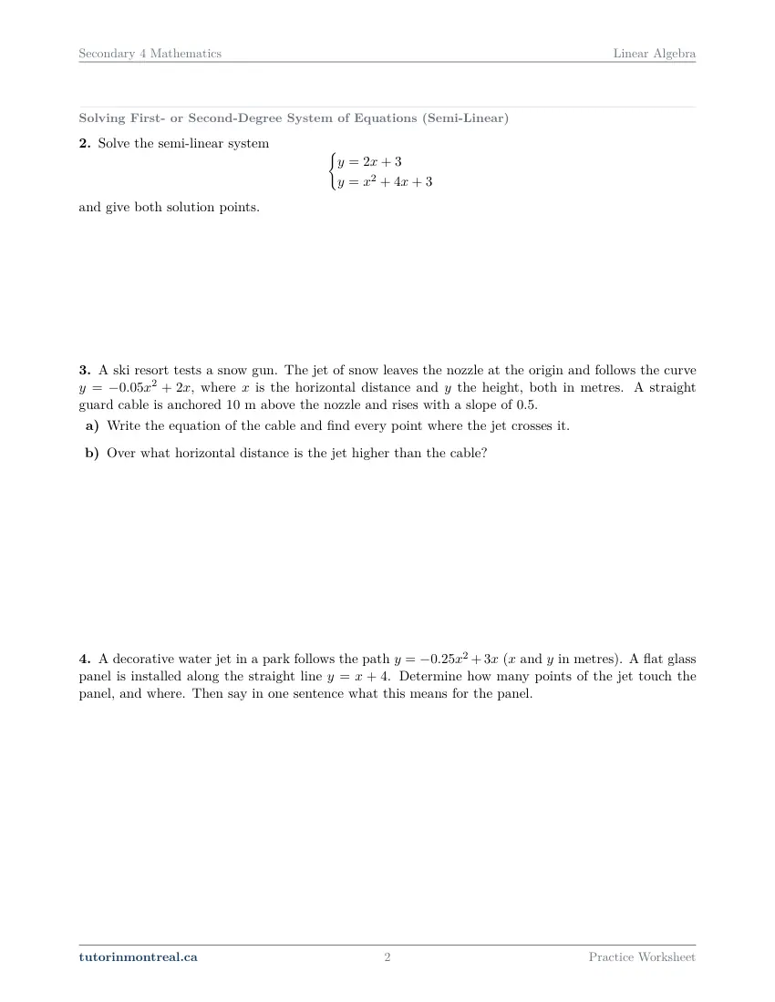 Page 2 of the Secondary 4 Math Linear Algebra practice worksheet