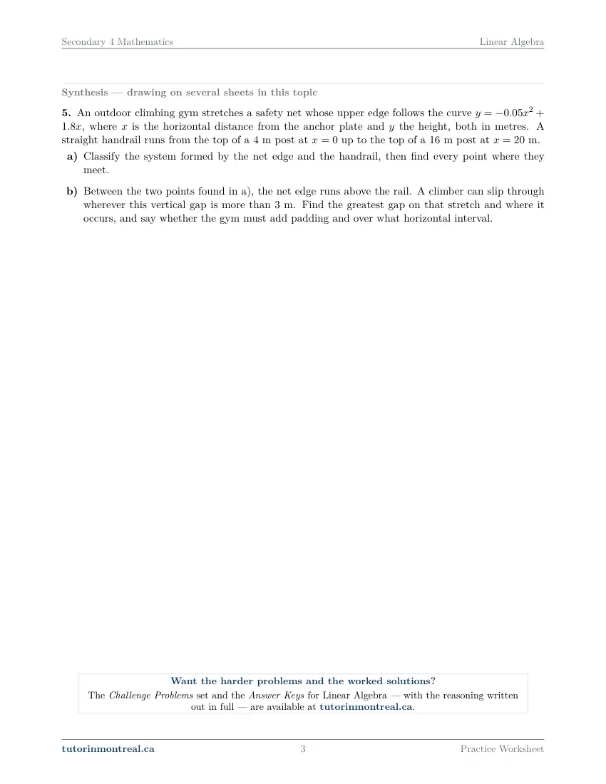 Page 3 of the Secondary 4 Math Linear Algebra practice worksheet