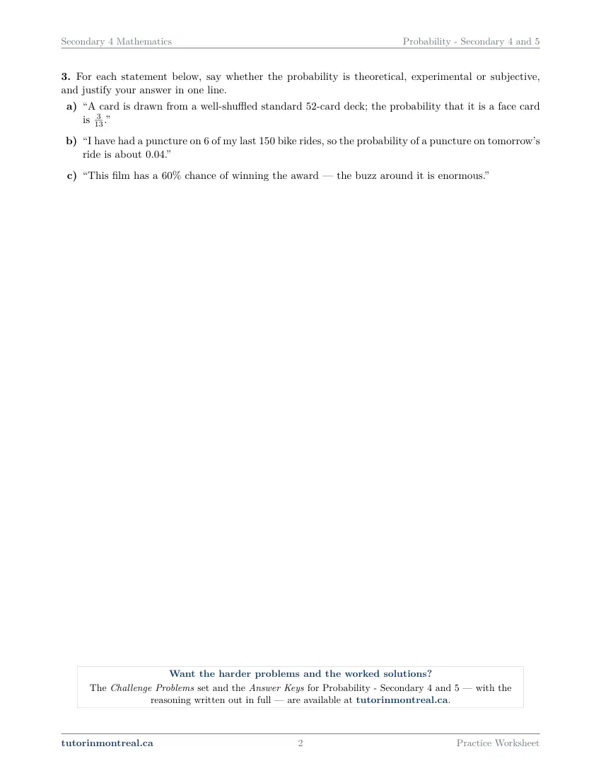 Page 2 of the Secondary 4 Math Probability - Secondary 4 and 5 practice worksheet