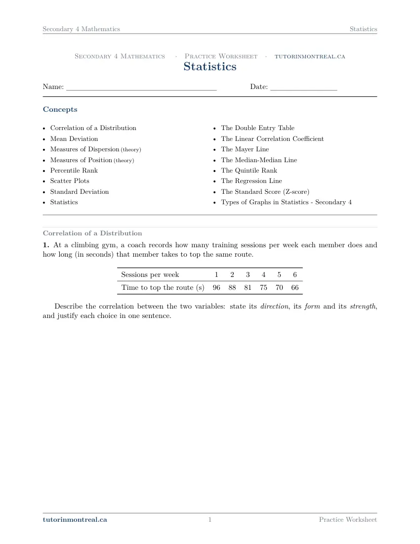 Page 1 of the Secondary 4 Math Statistics practice worksheet