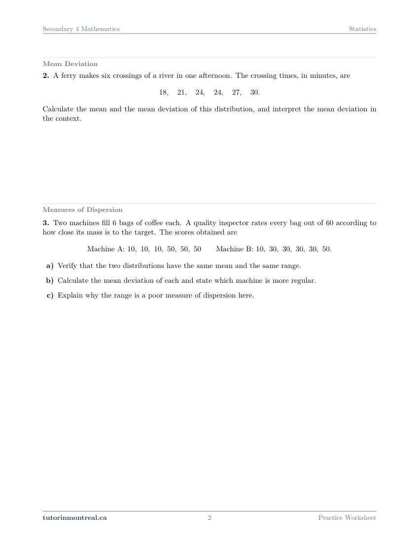 Page 2 of the Secondary 4 Math Statistics practice worksheet