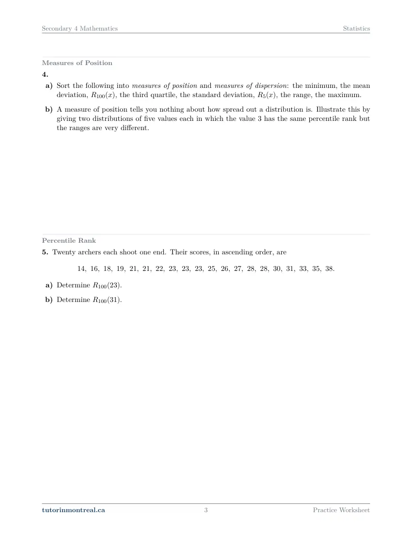 Page 3 of the Secondary 4 Math Statistics practice worksheet