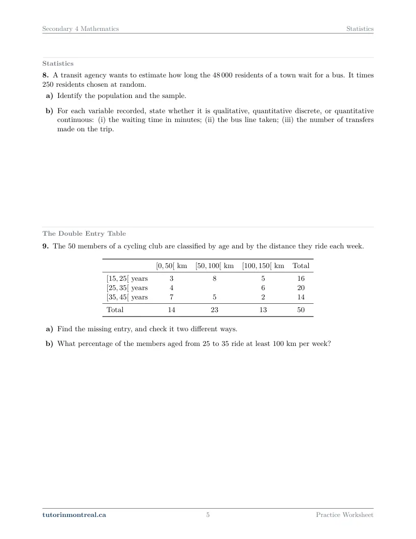 Page 5 of the Secondary 4 Math Statistics practice worksheet