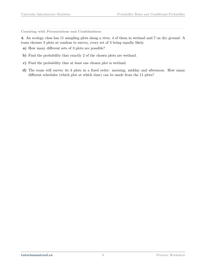Page 3 of the University Introductory Statistics Probability Rules and Conditional Probability practice worksheet
