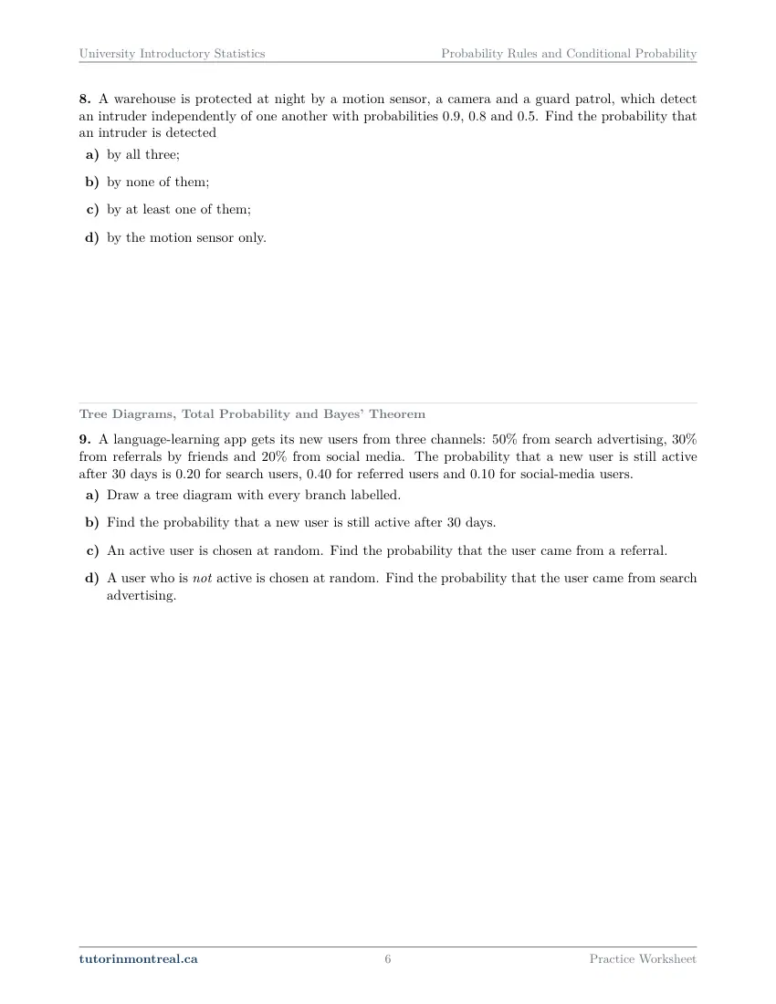Page 6 of the University Introductory Statistics Probability Rules and Conditional Probability practice worksheet