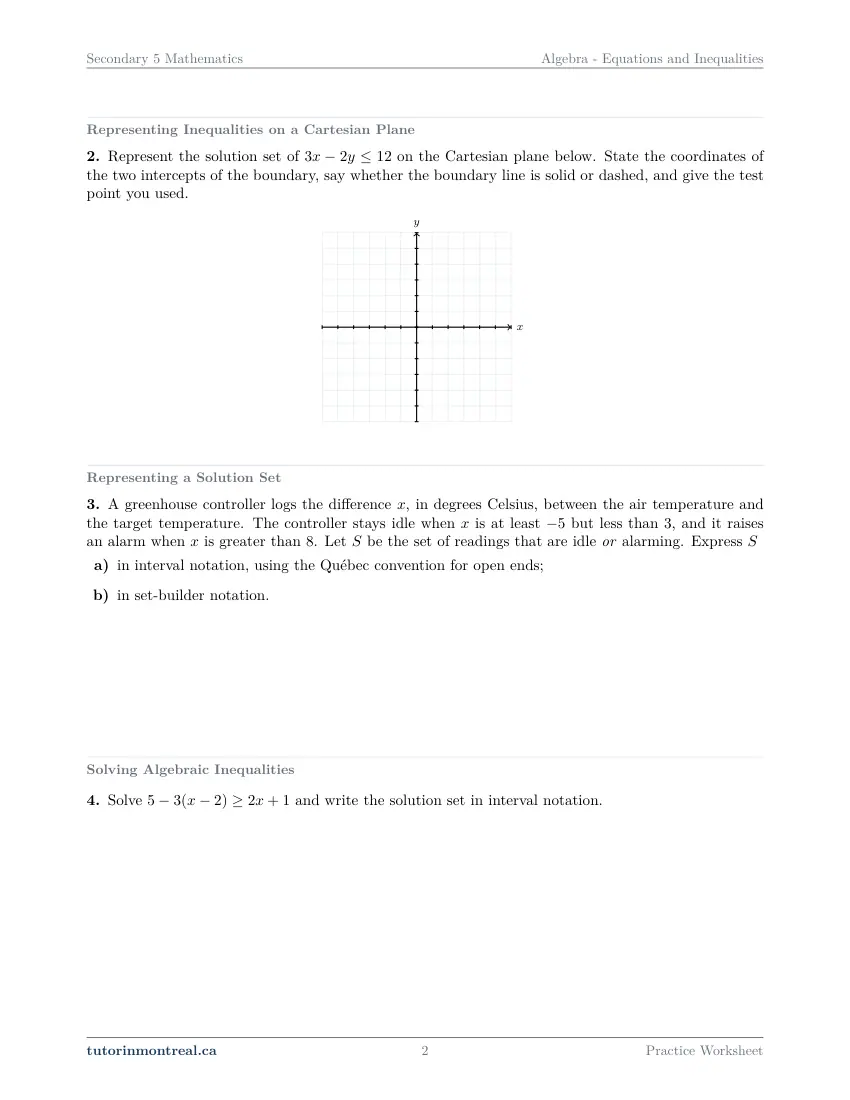Page 2 of the Secondary 5 Math Equations and Inequalities practice worksheet