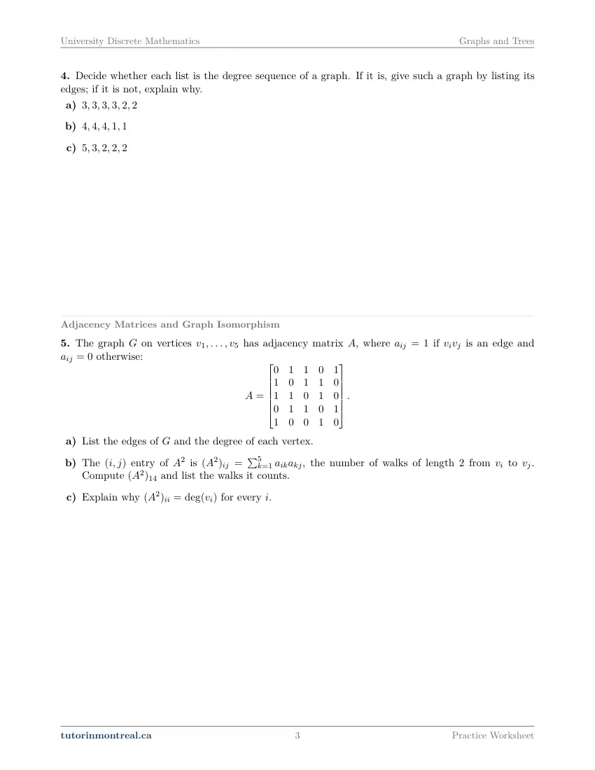 Page 3 of the University Discrete Math Graphs and Trees practice worksheet