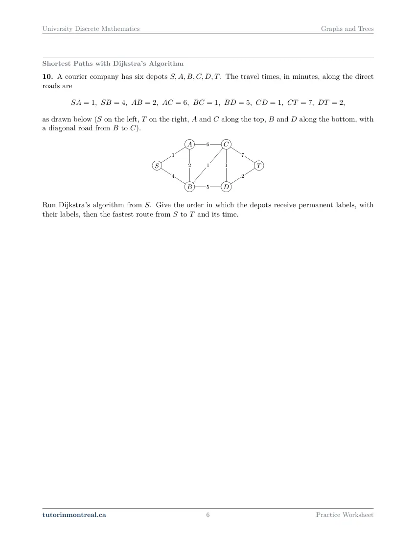 Page 6 of the University Discrete Math Graphs and Trees practice worksheet