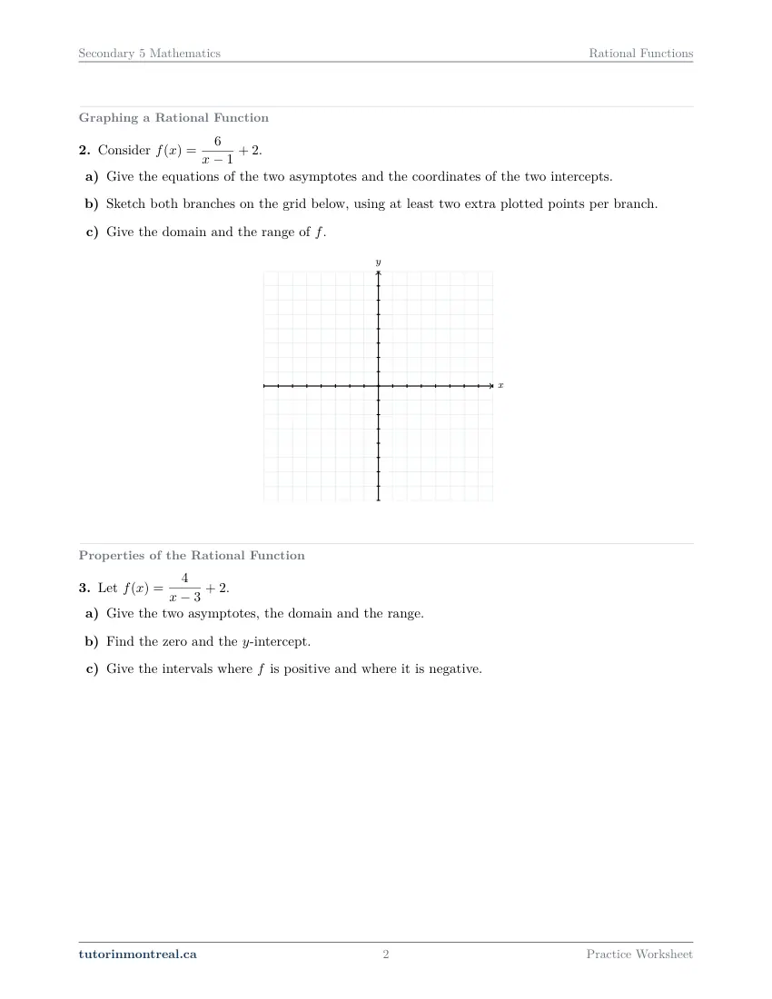 Page 2 of the Secondary 5 Math Rational Functions practice worksheet
