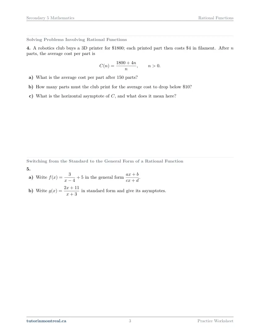 Page 3 of the Secondary 5 Math Rational Functions practice worksheet