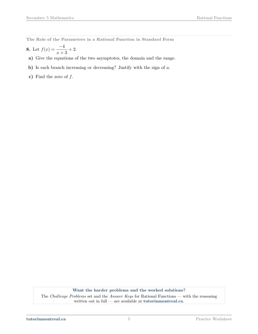 Page 5 of the Secondary 5 Math Rational Functions practice worksheet