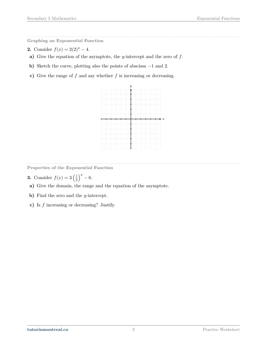 Page 2 of the Secondary 5 Math Exponential Functions practice worksheet