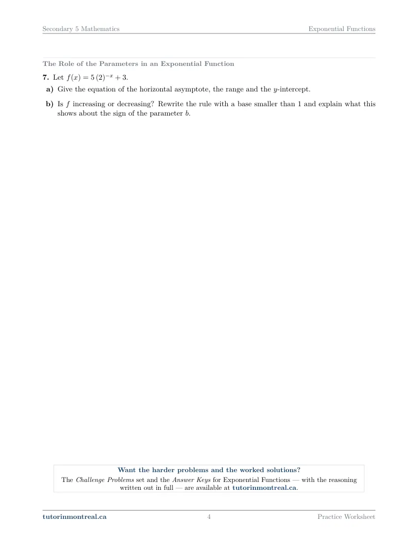 Page 4 of the Secondary 5 Math Exponential Functions practice worksheet