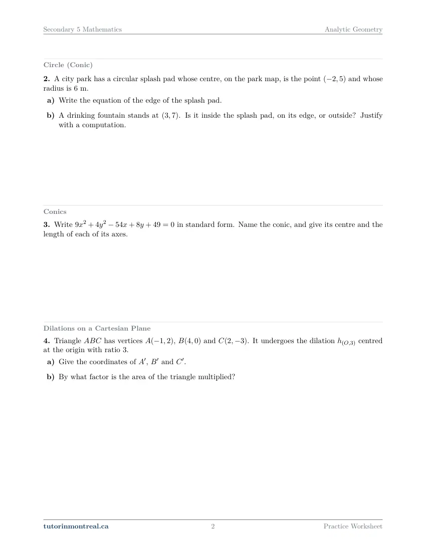 Page 2 of the Secondary 5 Math Analytic Geometry practice worksheet