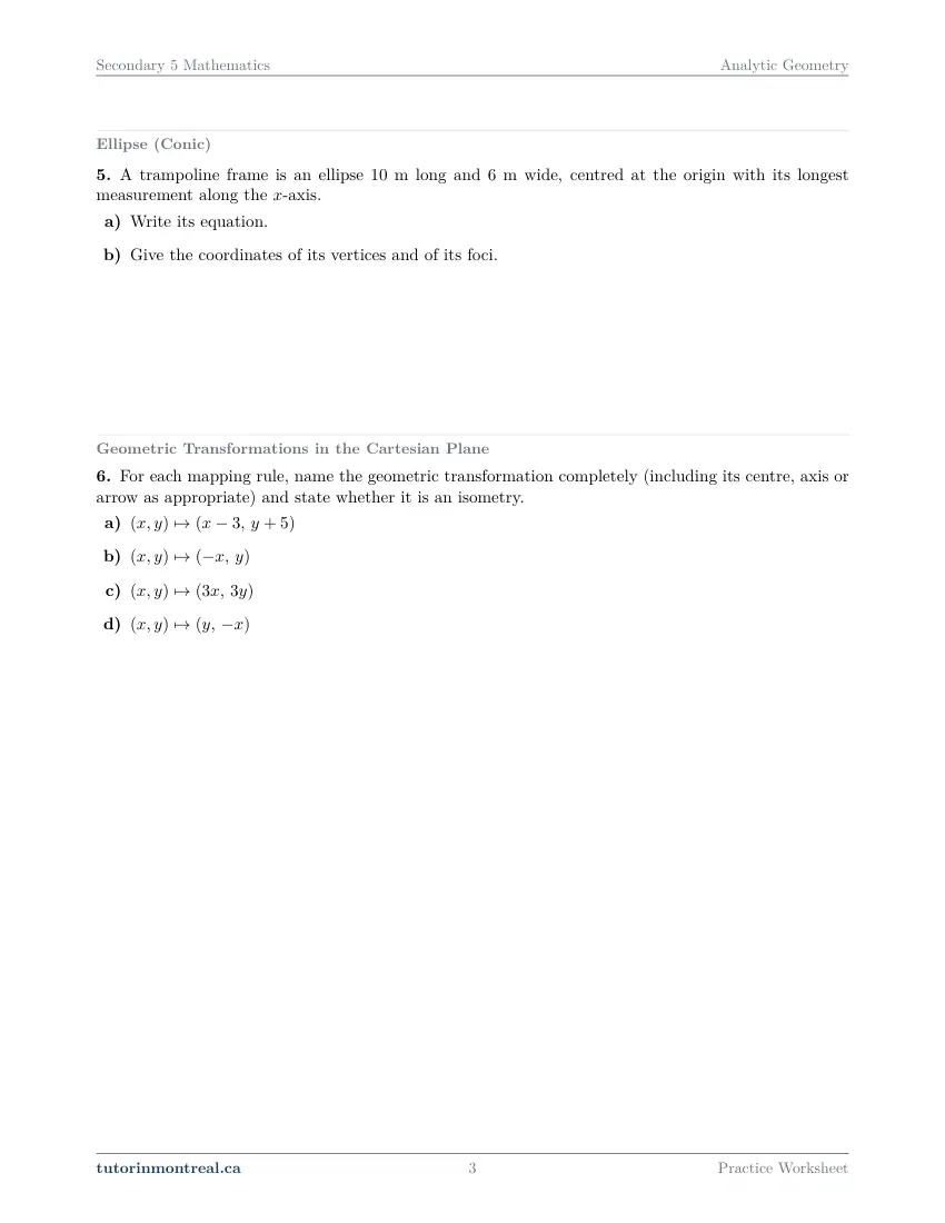 Page 3 of the Secondary 5 Math Analytic Geometry practice worksheet