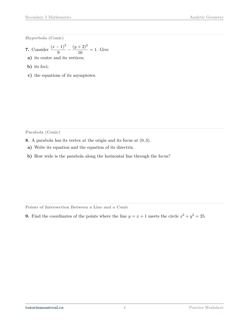 Page 4 of the Secondary 5 Math Analytic Geometry practice worksheet