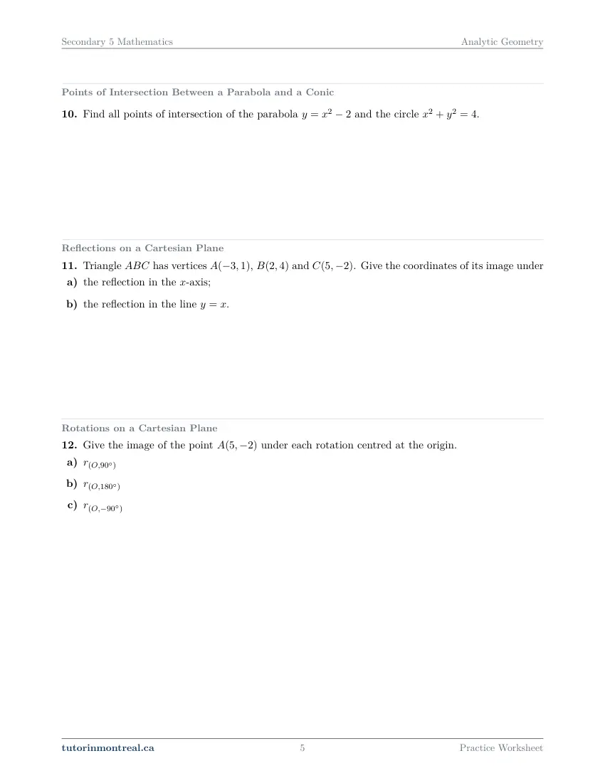 Page 5 of the Secondary 5 Math Analytic Geometry practice worksheet