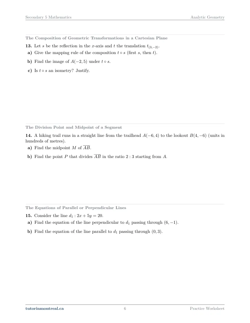 Page 6 of the Secondary 5 Math Analytic Geometry practice worksheet