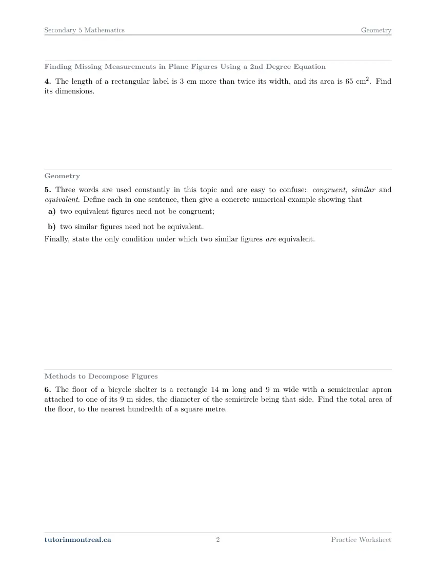 Page 2 of the Secondary 5 Math Geometry practice worksheet