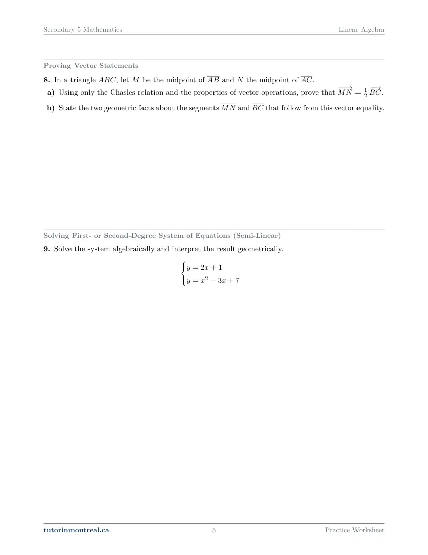 Page 5 of the Secondary 5 Math Linear Algebra practice worksheet