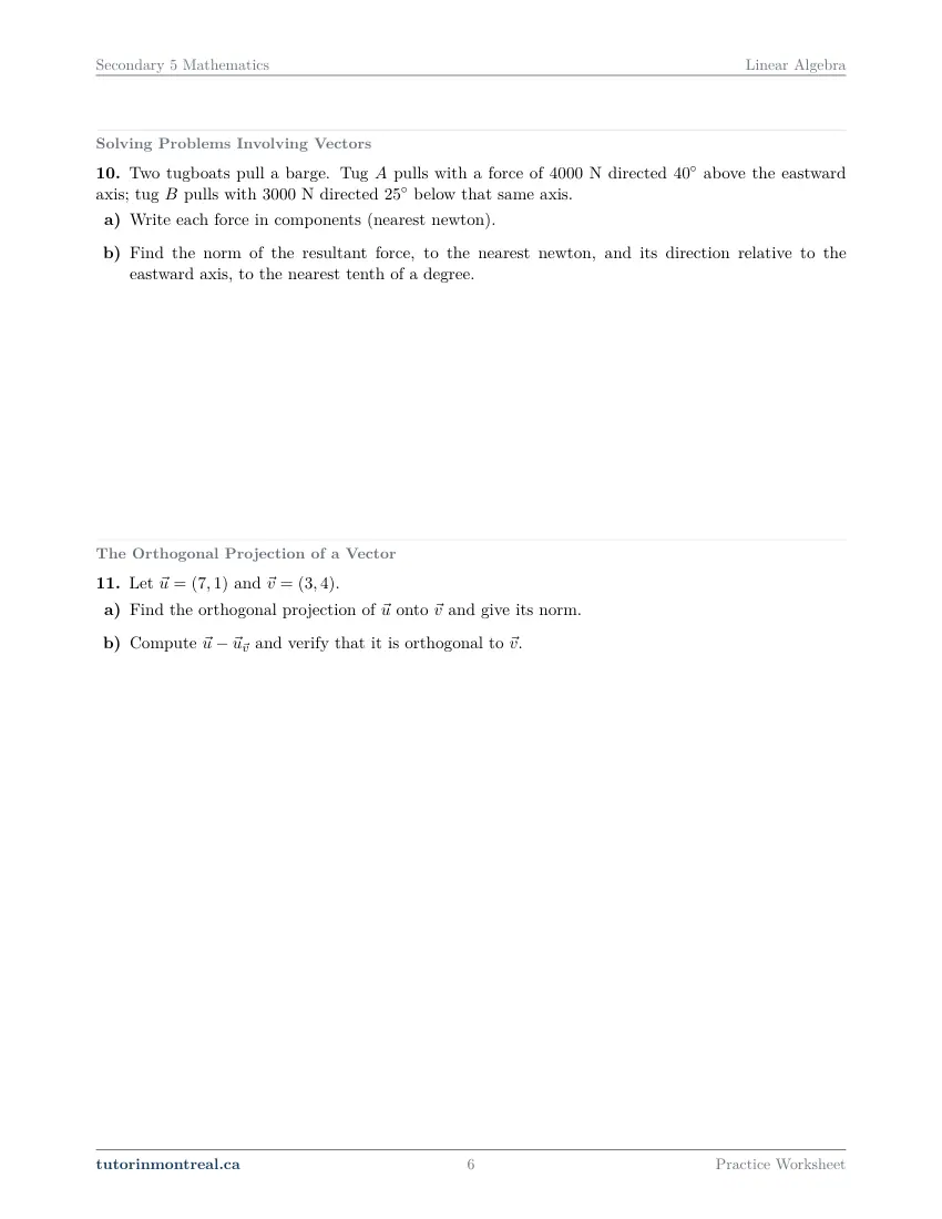 Page 6 of the Secondary 5 Math Linear Algebra practice worksheet