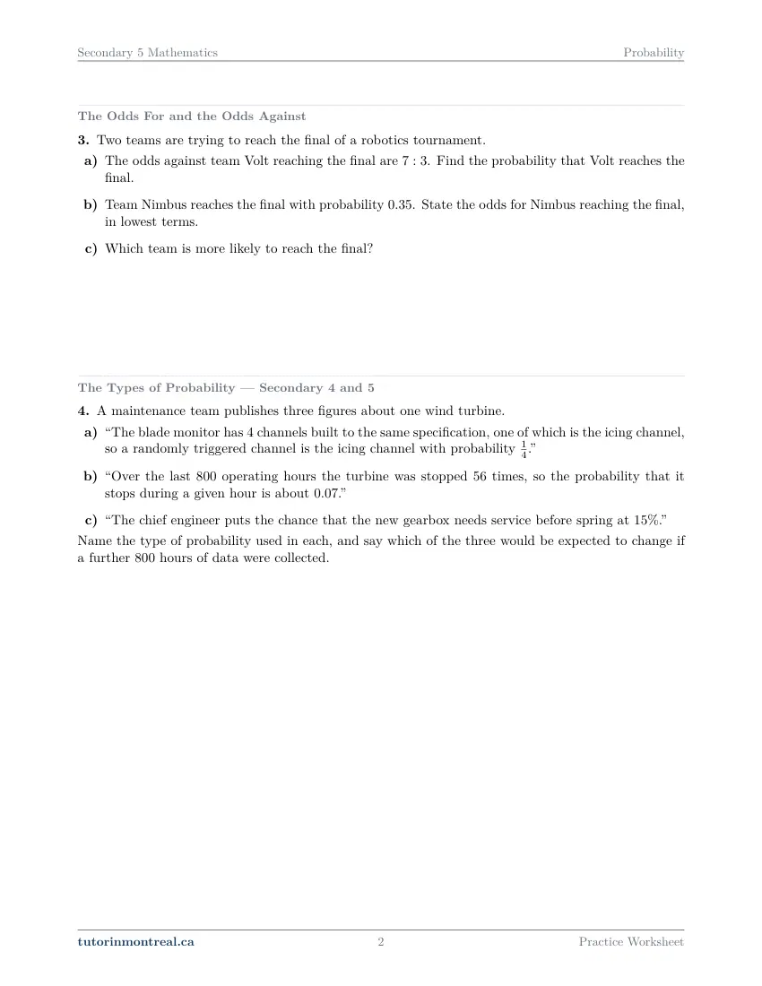 Page 2 of the Secondary 5 Math Probability practice worksheet