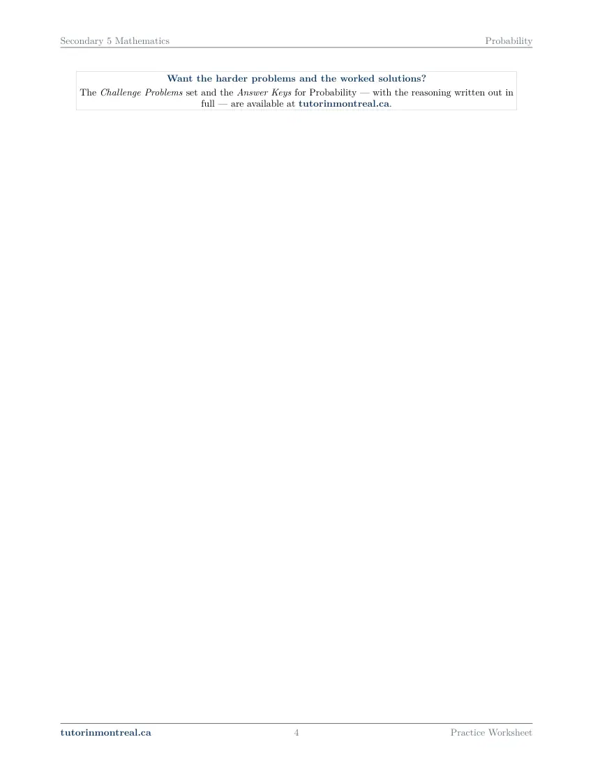 Page 4 of the Secondary 5 Math Probability practice worksheet