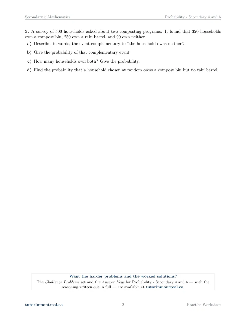 Page 2 of the Secondary 5 Math Probability - Secondary 4 and 5 practice worksheet