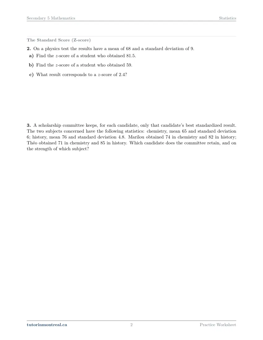 Page 2 of the Secondary 5 Math Statistics practice worksheet