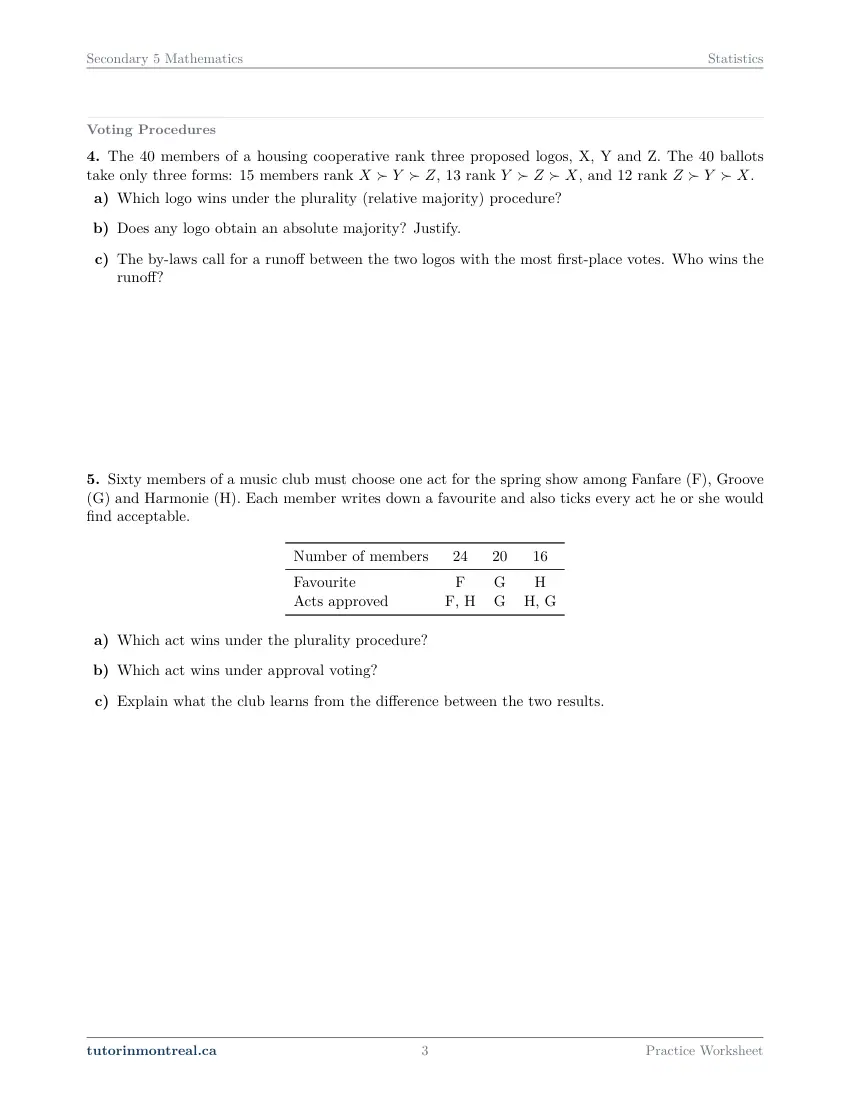 Page 3 of the Secondary 5 Math Statistics practice worksheet