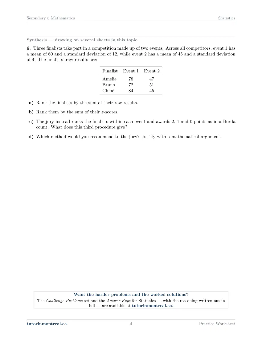 Page 4 of the Secondary 5 Math Statistics practice worksheet