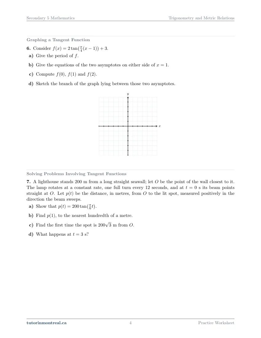 Page 4 of the Secondary 5 Math Trigonometry and Metric Relations practice worksheet