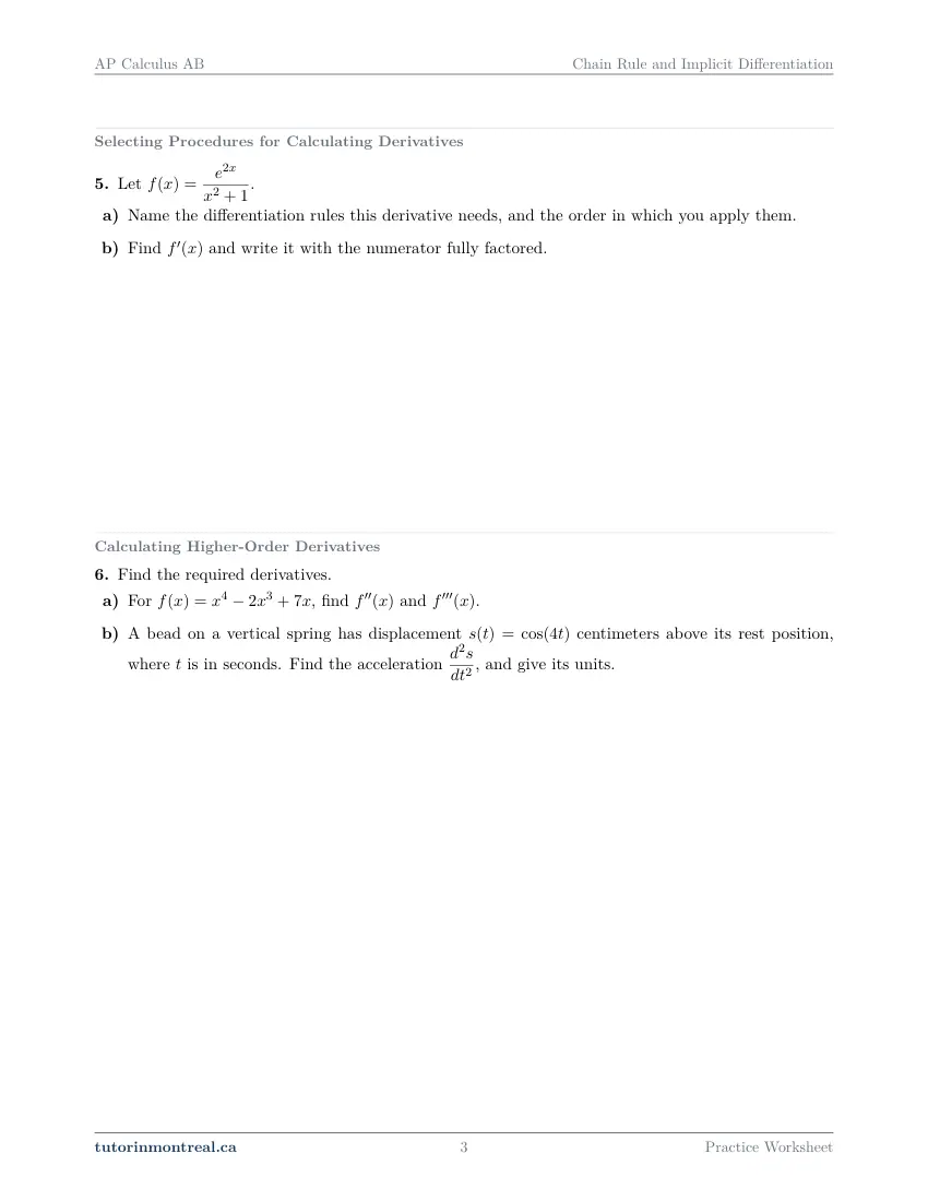 Page 3 of the AP Calculus AB Chain Rule and Implicit Differentiation practice worksheet