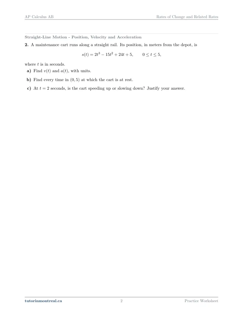 Page 2 of the AP Calculus AB Rates of Change and Related Rates practice worksheet