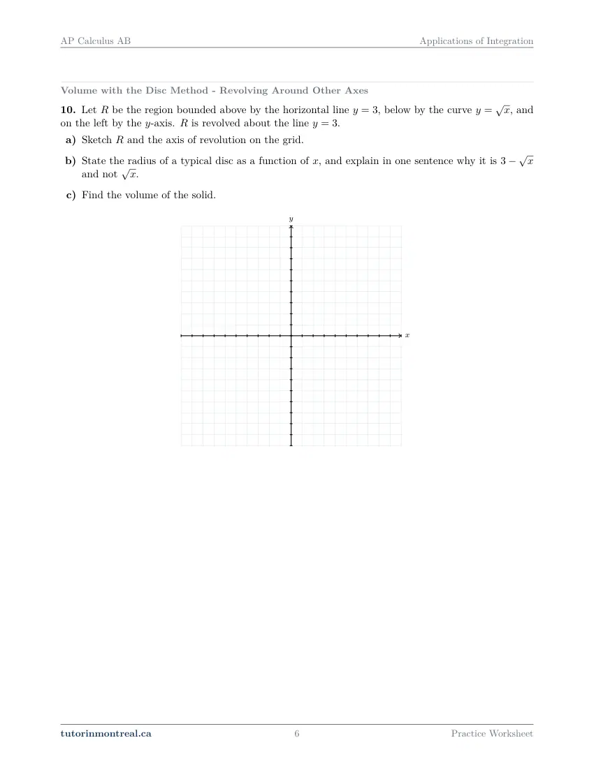Page 6 of the AP Calculus AB Applications of Integration practice worksheet