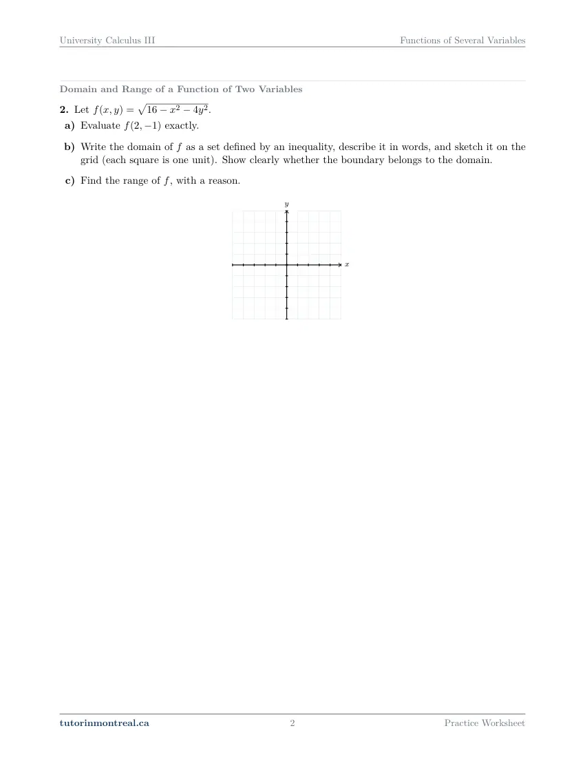 Page 2 of the University Calculus III Functions of Several Variables practice worksheet