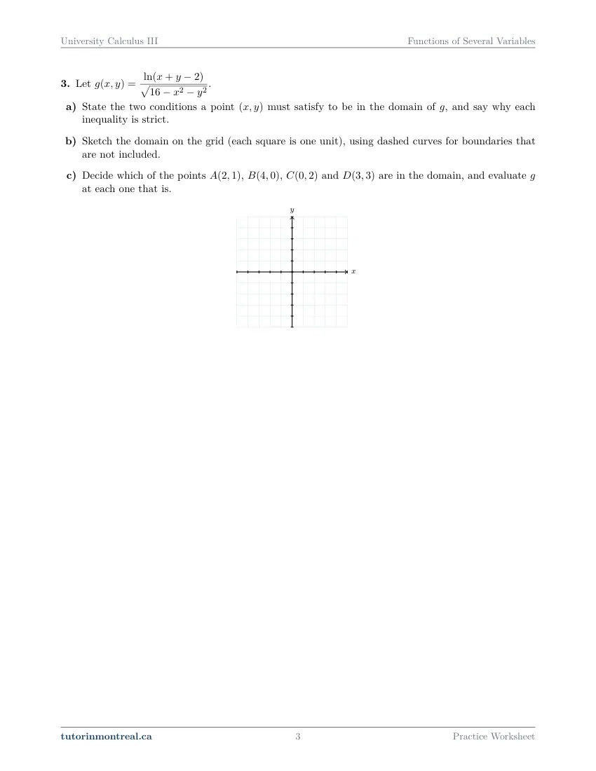 Page 3 of the University Calculus III Functions of Several Variables practice worksheet