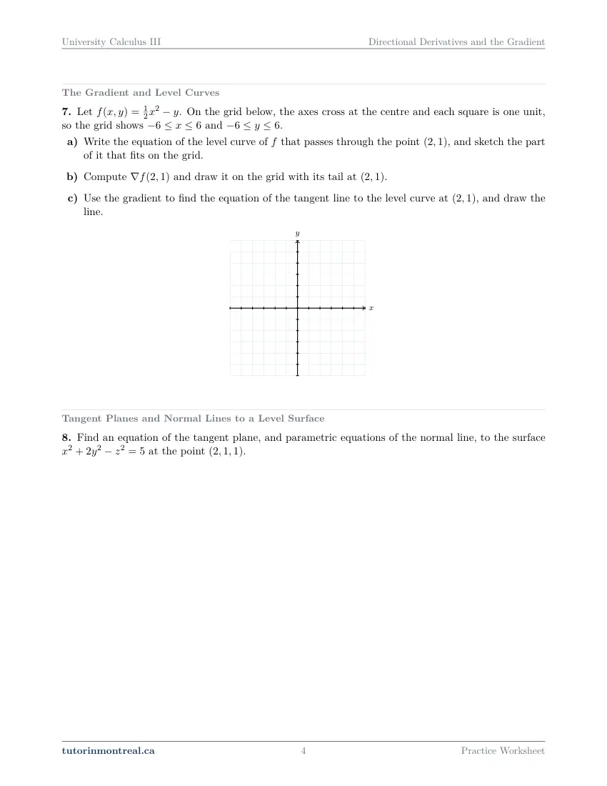 Page 4 of the University Calculus III Directional Derivatives and the Gradient practice worksheet